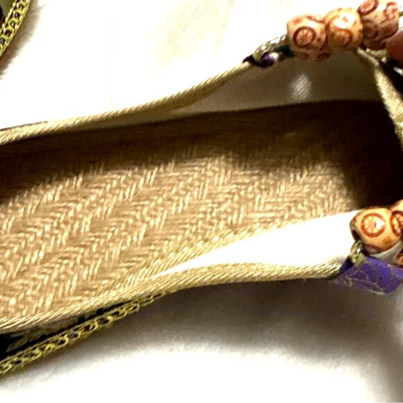 NEWFloral Embroidered Ballet Flats With Beaded Ankle Strap Accents & Bow Details - Picture 6 of 6